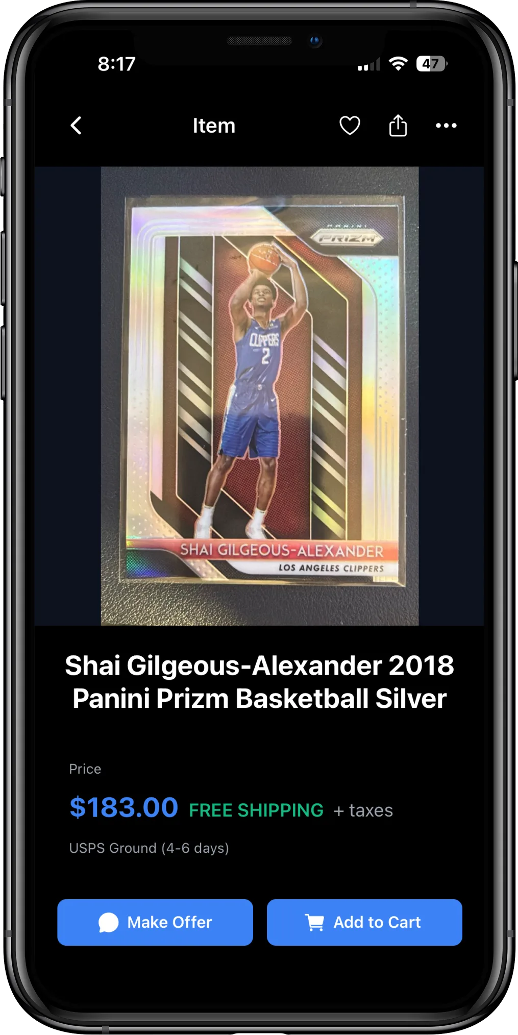 CardChain marketplace listing showing card details, pricing, and buy options