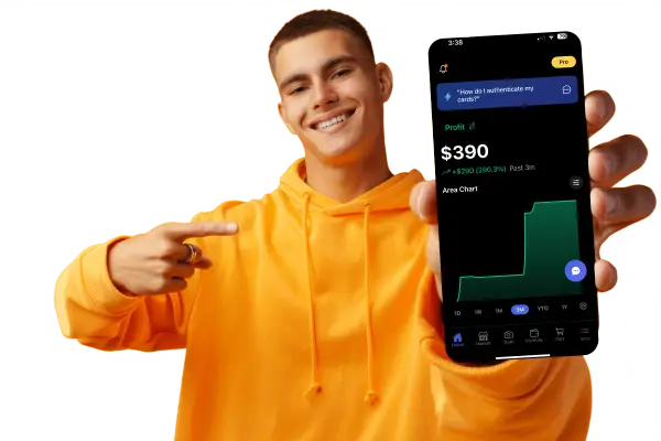 Person holding phone with CardChain AI app